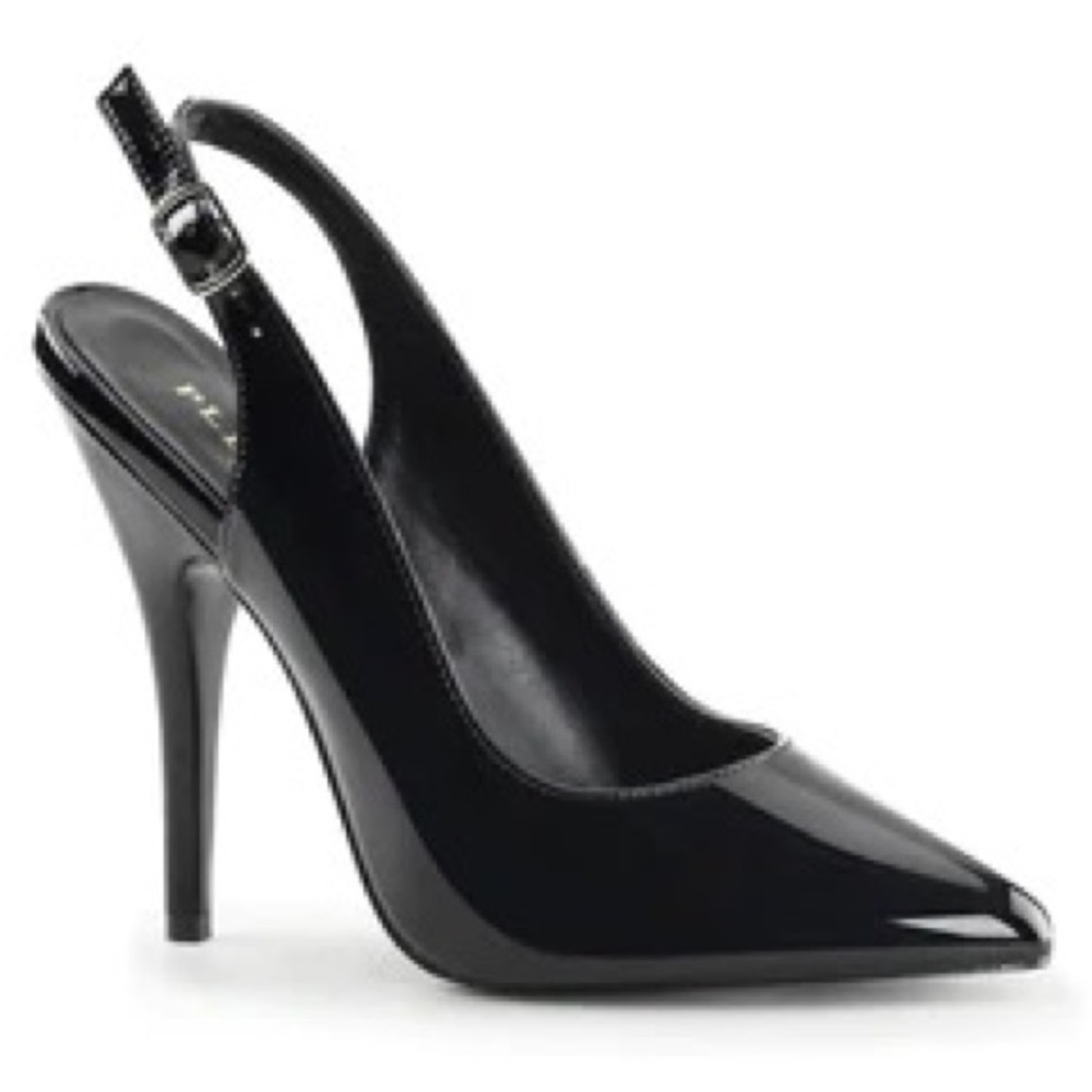 Pleaser black sling back 5” heels